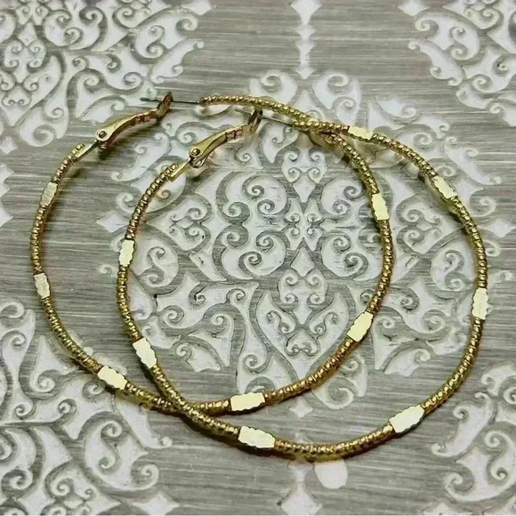 Gold Tone Large Hoop Earrings - Picture 1 of 1